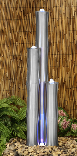 75cm Bambus-Säulenbrunnen aus gebürstetem Edelstahl mit LED-Beleuchtung, Ambienté™